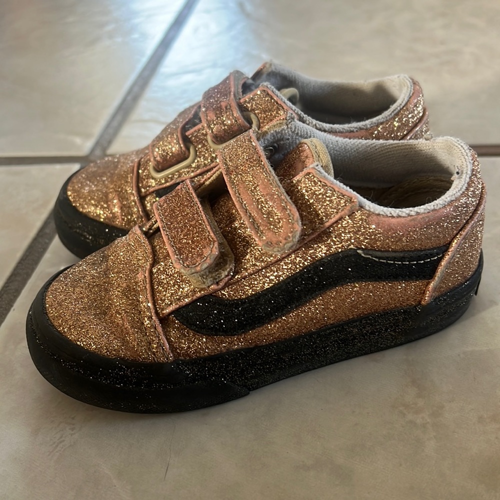 Vans toddler size 7 rose gold pink sparkle shoes sneakers Velcro